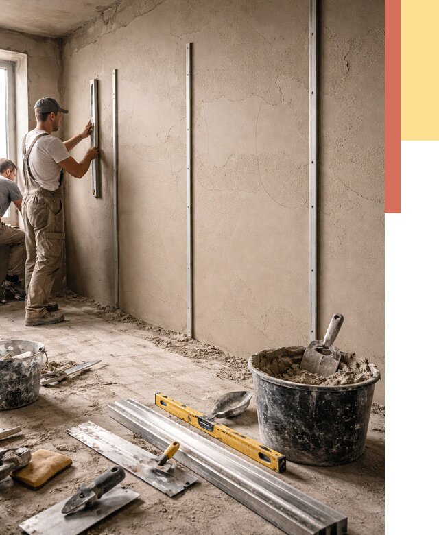 Штукатурка стен по маякам в Саяногорске от 5634 руб./м² — выравнивание под ключ | ОТДЕЛОЧНИК-Снг