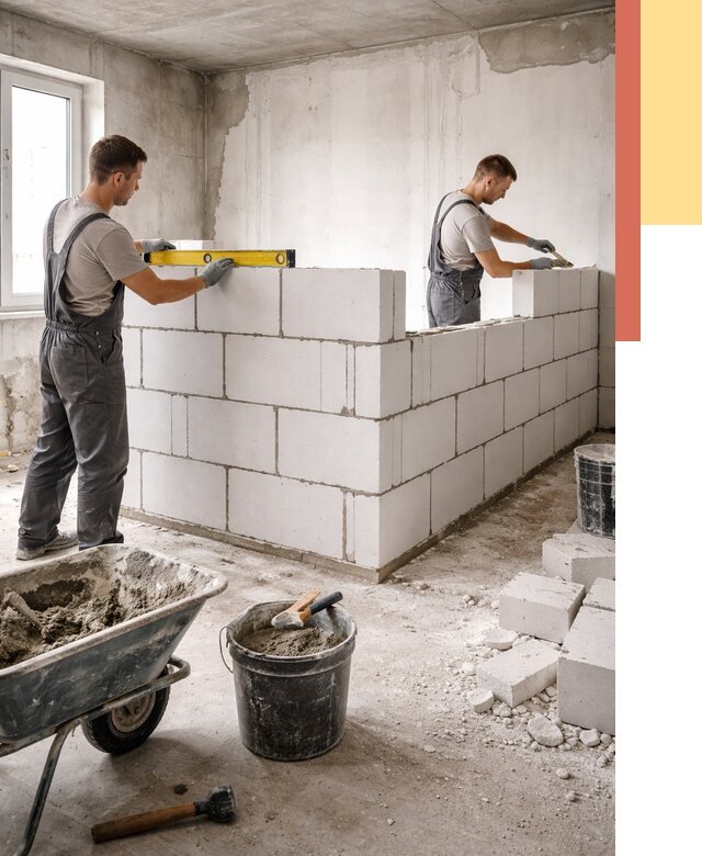 Кладка перегородок из ПГП в Саяногорске от 2561 руб./м2 — монтаж и возведение под ключ | ОТДЕЛОЧНИК-Снг