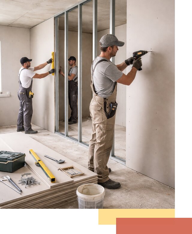 Однослойная перегородка из гипсокартона в Саяногорске под ключ, монтаж и отделка