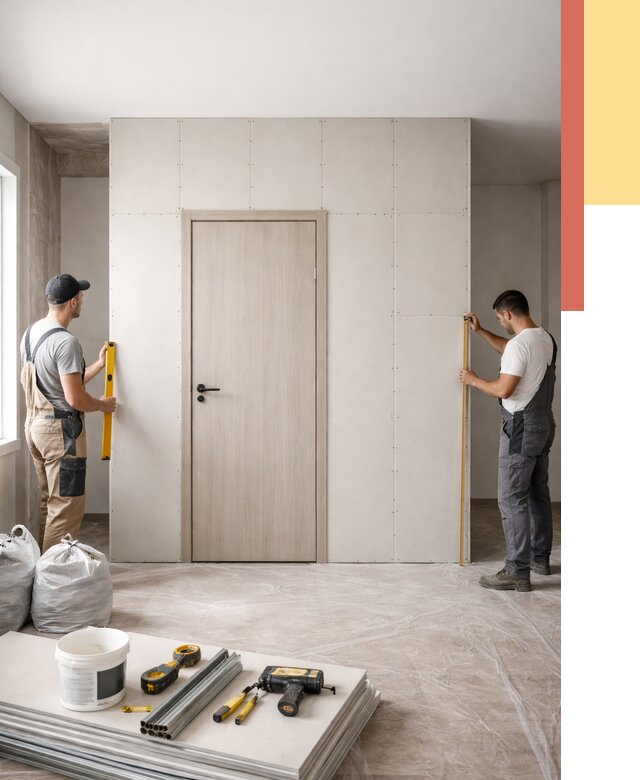 Перегородка из гипсокартона с дверью в Саяногорске от 4609 руб. под ключ | ОТДЕЛОЧНИК-Снг