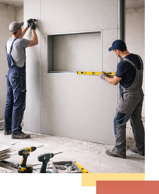 Перегородка из гипсокартона с нишей под декор в Саяногорске