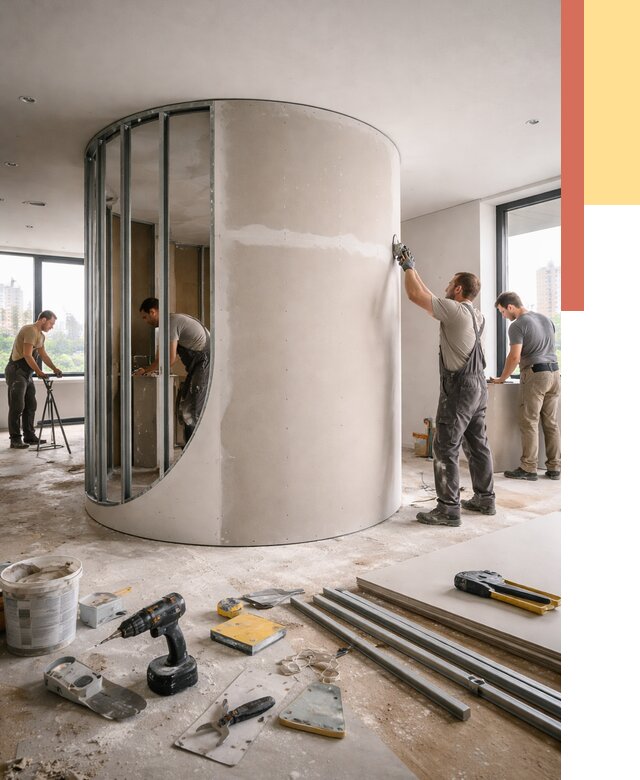 Радиусная перегородка из гипсокартона в Саяногорске от 2970 руб. под ключ | ОТДЕЛОЧНИК-Снг