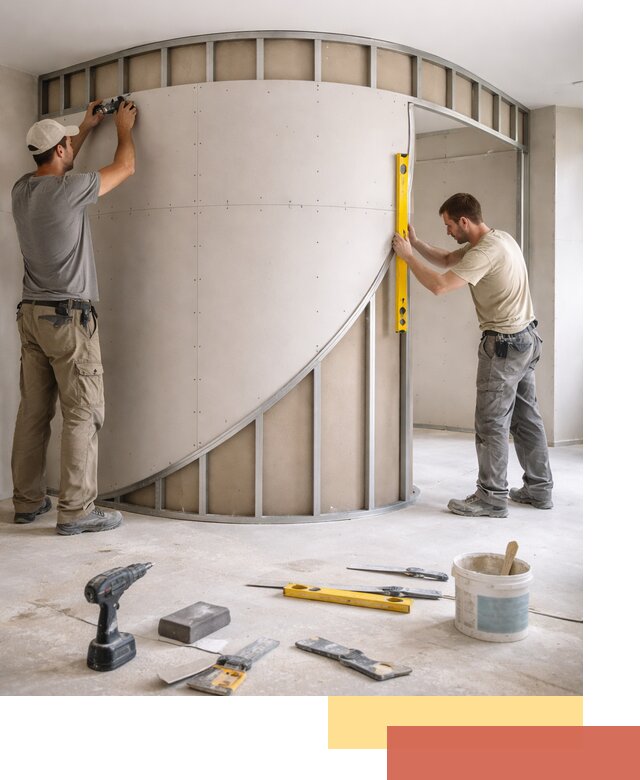 Радиусная перегородка из гипсокартона в Саяногорске под ключ