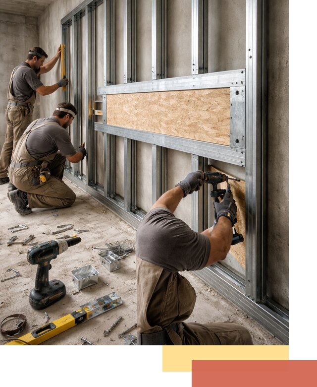 Усиленная перегородка для крепления тяжёлых конструкций в Саяногорске