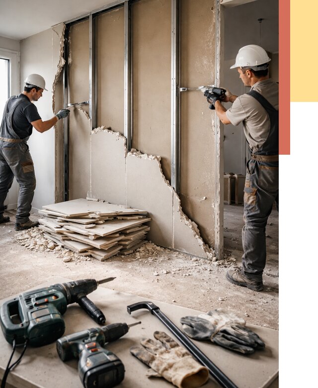 Демонтаж перегородки из гипсокартона в Саяногорске от 1229 руб. быстро и недорого | ОТДЕЛОЧНИК-Снг