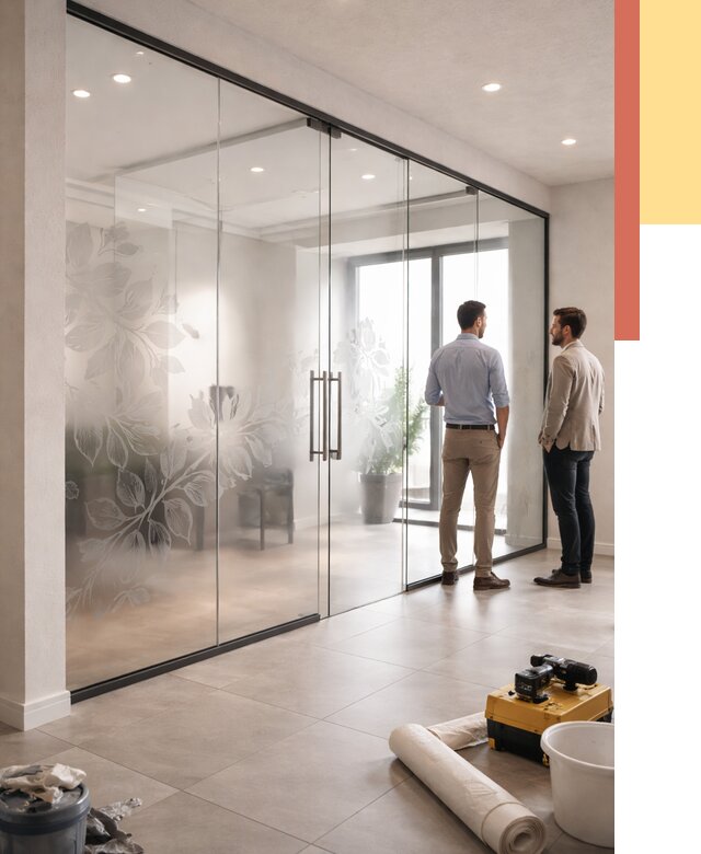 Стеклянные перегородки с рисунком в Саяногорске от 12804 руб. монтаж и нанесение | ОТДЕЛОЧНИК-Снг