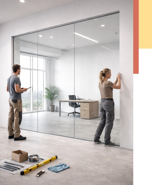 Перегородки из закаленного стекла в Саяногорске от 9731 руб. под ключ | ОТДЕЛОЧНИК-Снг