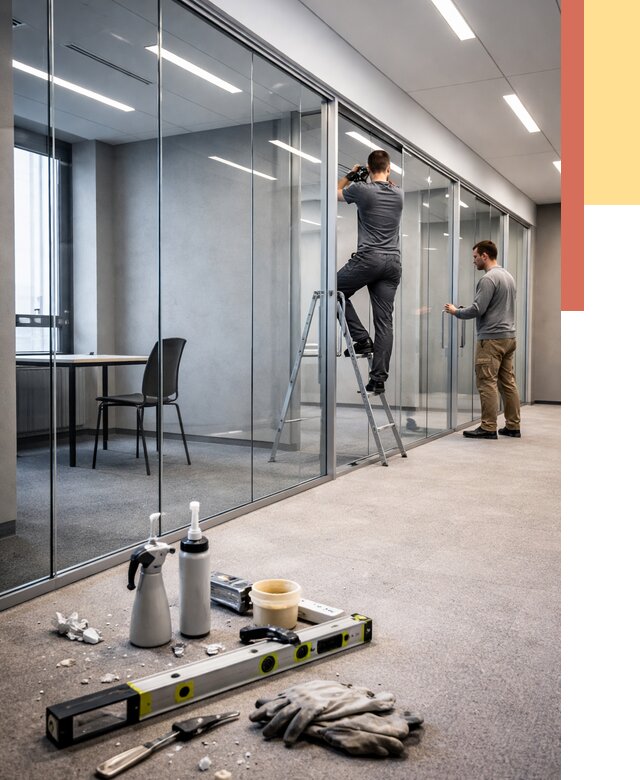 Стеклянные офисные перегородки в Саяногорске от 8707 руб. — монтаж и установка | ОТДЕЛОЧНИК-Снг