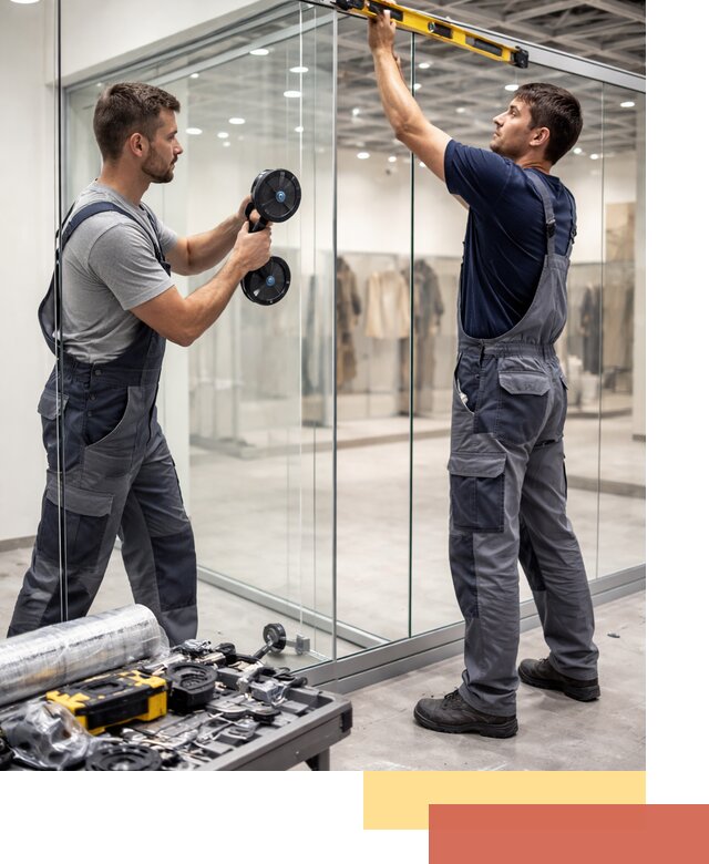 Стеклянные перегородки для магазинов в Саяногорске — монтаж и установка