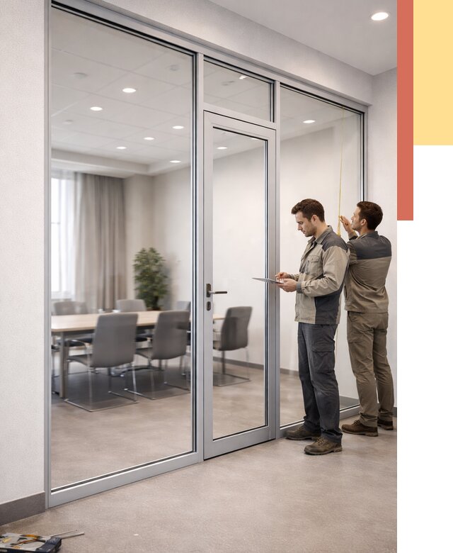 Установка и монтаж алюминиевых перегородок со стеклом в Саяногорске от 8399 руб. | ОТДЕЛОЧНИК-Снг