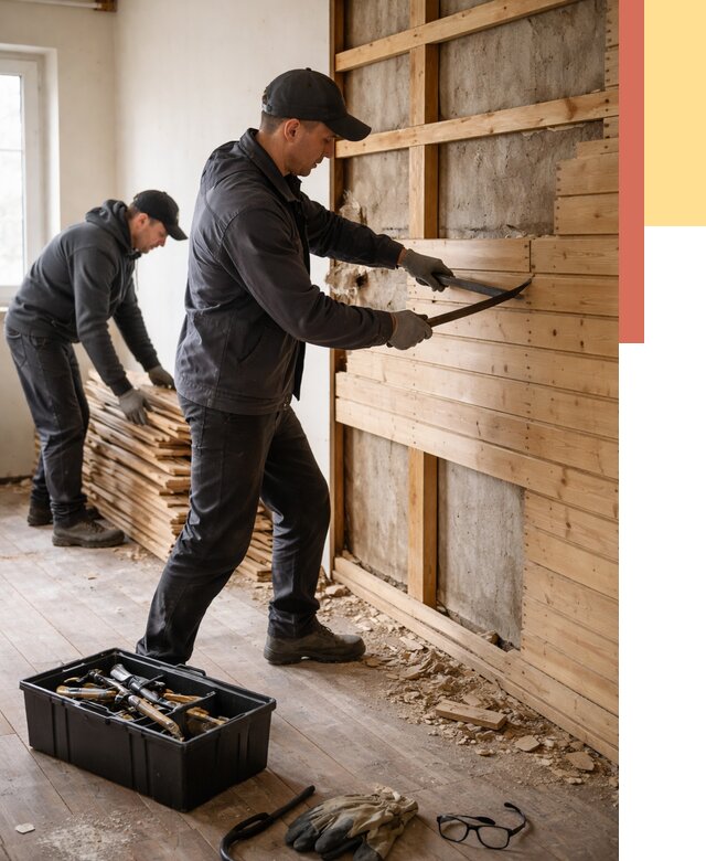 Демонтаж вагонки в Саяногорске от 3892 руб/м2 — быстро и недорого | ОТДЕЛОЧНИК-Снг