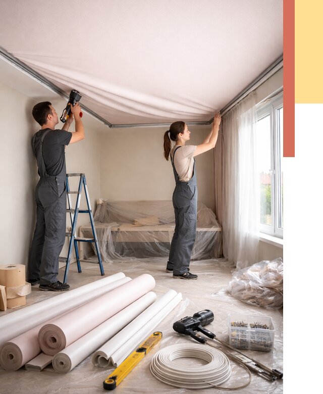 Монтаж цветного натяжного потолка в Саяногорске от 4302 руб/м² — быстро и недорого | ОТДЕЛОЧНИК-Снг