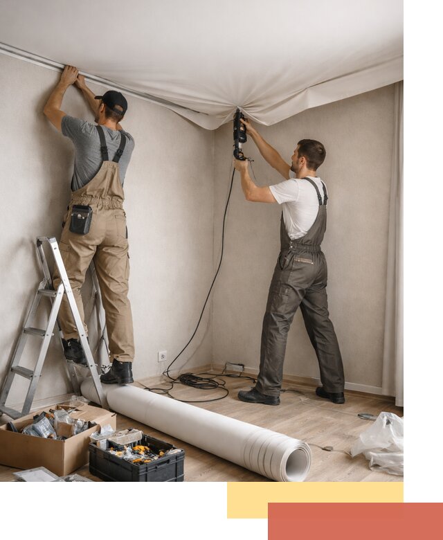 Монтаж цветного натяжного потолка в Саяногорске за один день