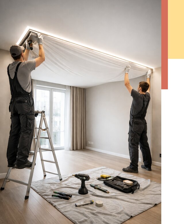 Монтаж парящего натяжного потолка в Саяногорске от 4609 руб. быстро и недорого | ОТДЕЛОЧНИК-Снг