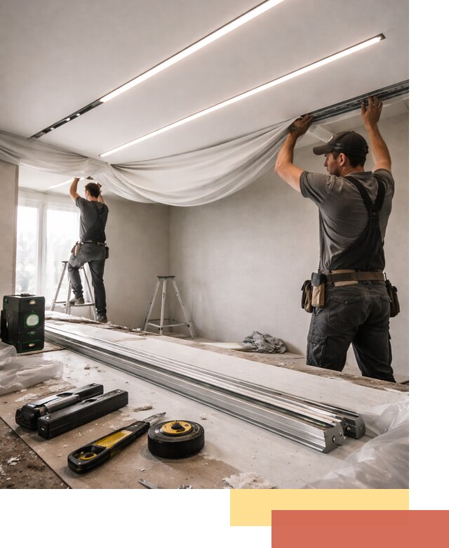 Монтаж натяжных потолков со световыми линиями в Саяногорске