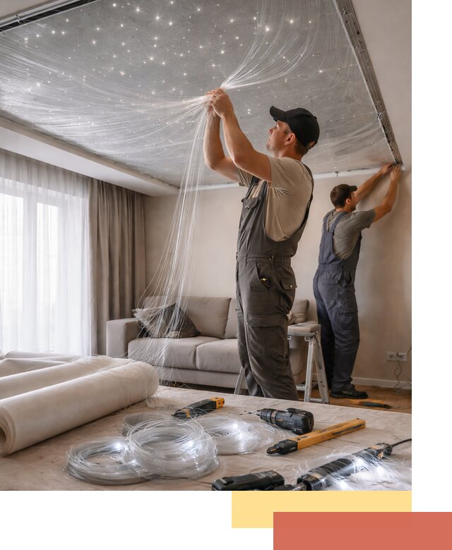 Монтаж натяжного потолка «Звездное небо» в Саяногорске