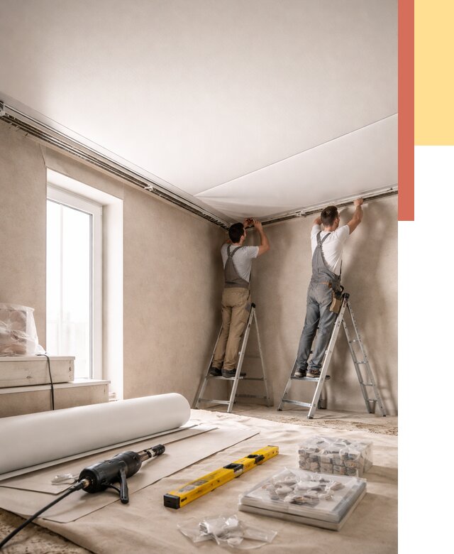 Монтаж натяжного потолка в спальне в Саяногорске от 3892 руб. под ключ | ОТДЕЛОЧНИК-Снг