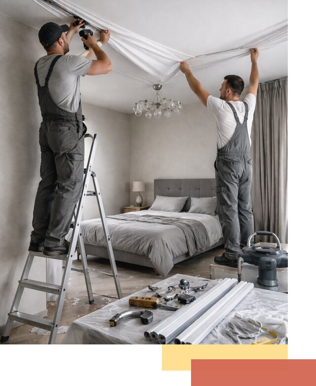 Монтаж натяжного потолка в спальне в Саяногорске