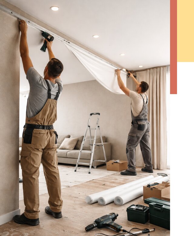 Монтаж натяжного потолка в гостиной в Саяногорске от 563 руб. | ОТДЕЛОЧНИК-Снг