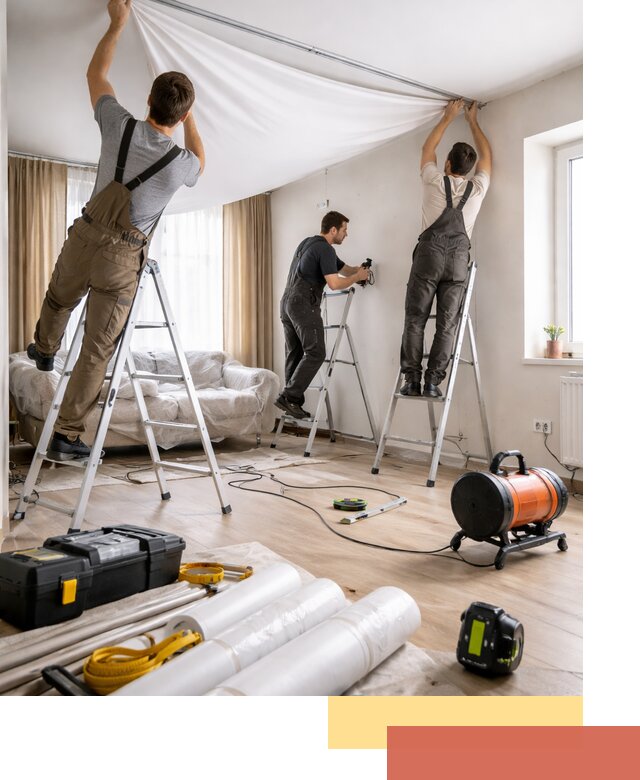 Монтаж натяжного потолка в гостиной в Саяногорске