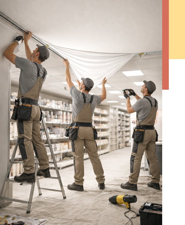 Монтаж натяжного потолка в магазине в Саяногорске от 4609 руб. быстро и недорого | ОТДЕЛОЧНИК-Снг
