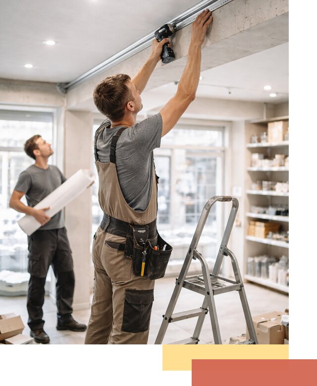 Монтаж натяжных потолков в магазине в Саяногорске