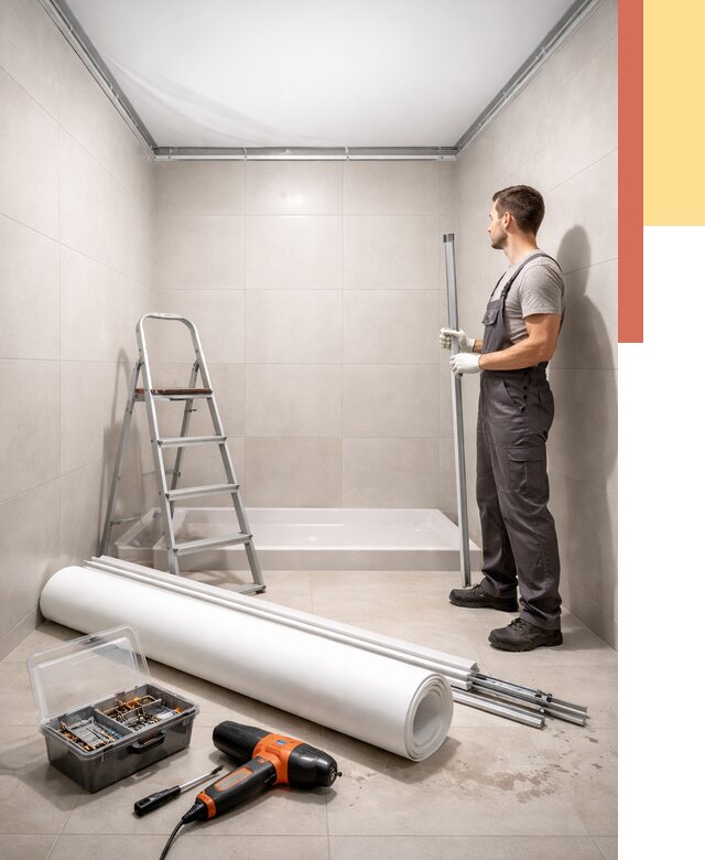 Монтаж натяжного потолка в санузле в Саяногорске от 1895 руб. — ОТДЕЛОЧНИК-Снг