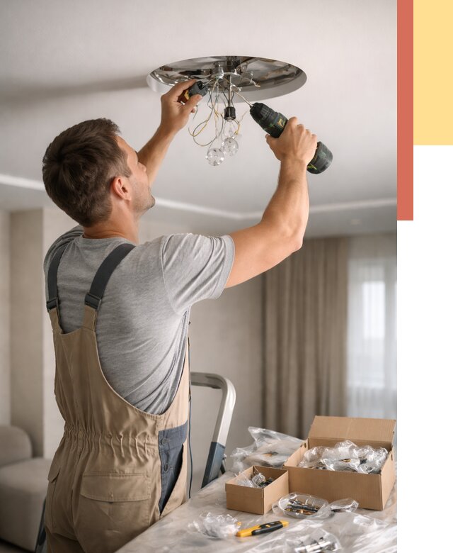 Установка люстры в натяжной потолок в Саяногорске от 1229 руб. | Быстро и недорого — ОТДЕЛОЧНИК-Снг