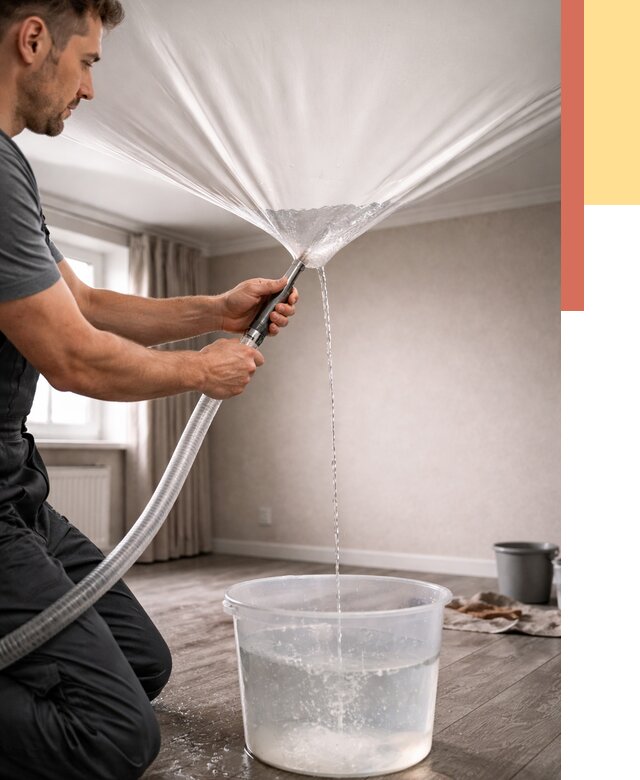 Слив воды с натяжного потолка в Саяногорске от 2561 руб. быстро и недорого | ОТДЕЛОЧНИК-Снг