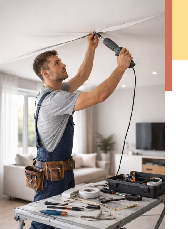 Ремонт натяжных потолков в Саяногорске от 9731 руб. под ключ — ОТДЕЛОЧНИК-Снг