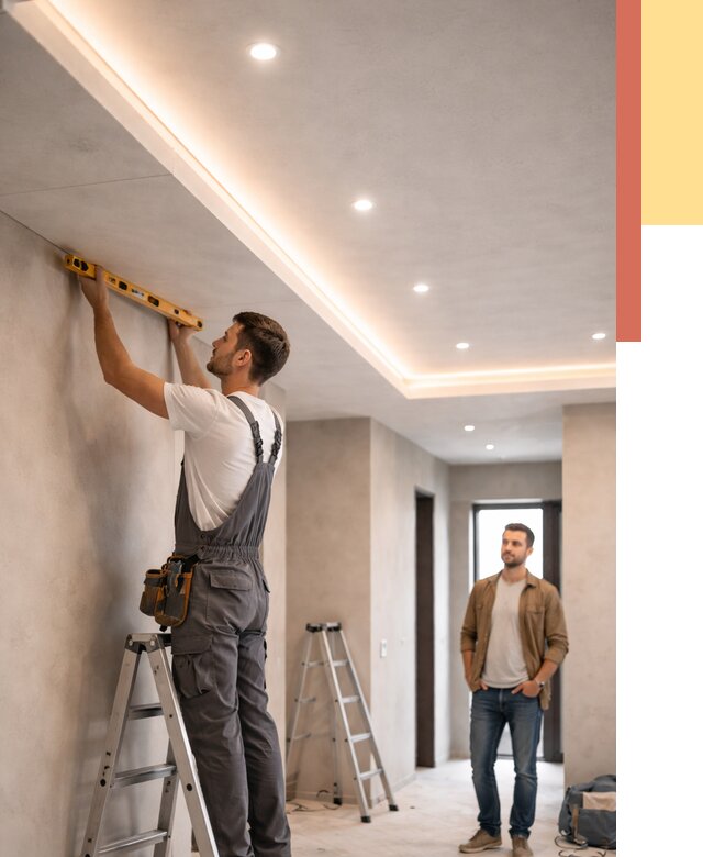 Потолок из гипсокартона с подсветкой в Саяногорске от 768 руб./м2 под ключ | ОТДЕЛОЧНИК-Снг