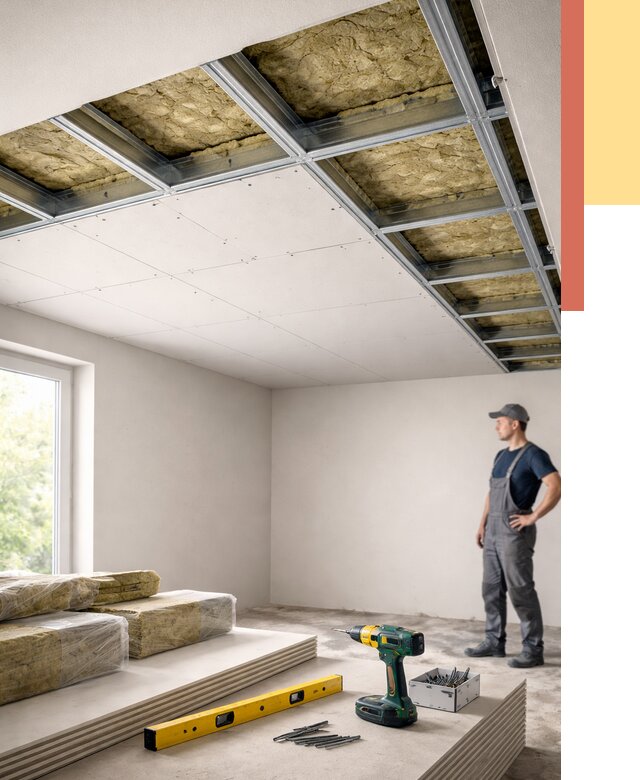 Звукоизоляция потолка ГКЛ в Саяногорске от 973 руб. — монтаж под ключ | ОТДЕЛОЧНИК-Снг